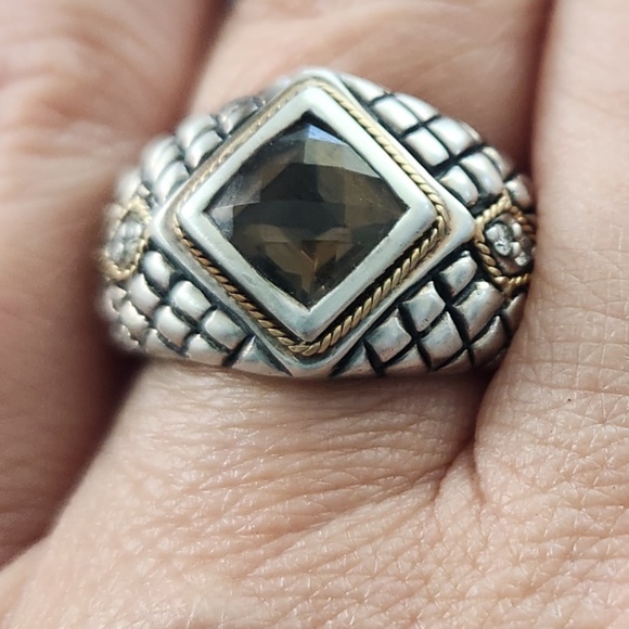 ELEGANZA Smoky Quartz, Diamonds, 925 Silver, 18K Gold ring, size 6, preloved - Picture 2 of 8